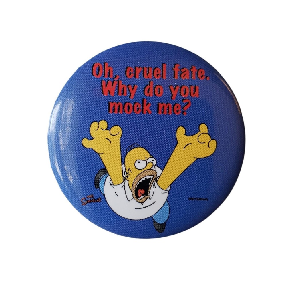 RARE! Vintage Bart‎ Simpson Pinback Button OH CRUEL FATE WHY DO YOU MOCK ME?